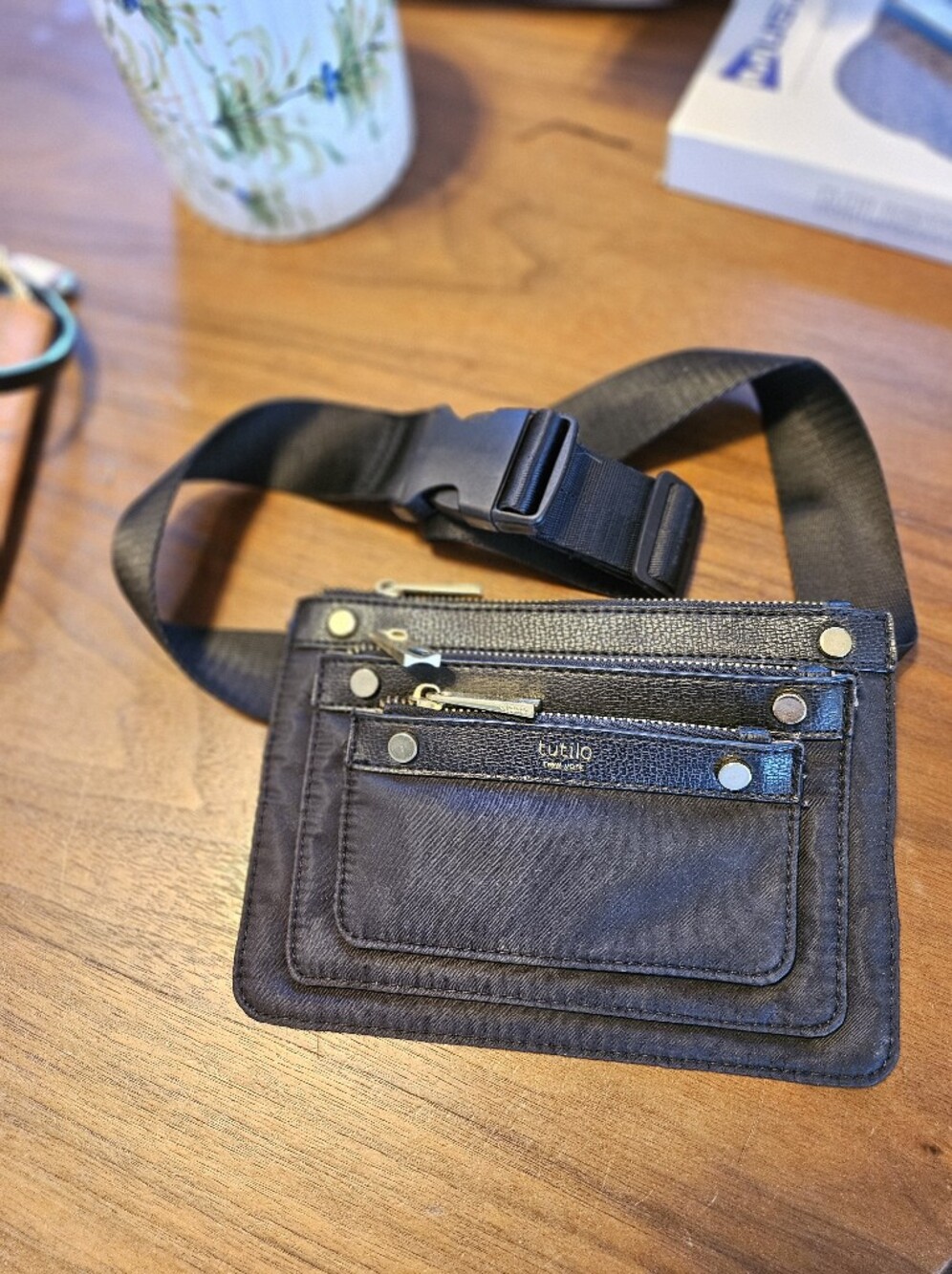 Tutilo New York Black Nylon Leather Small Belly Bag or Shoulder Purse